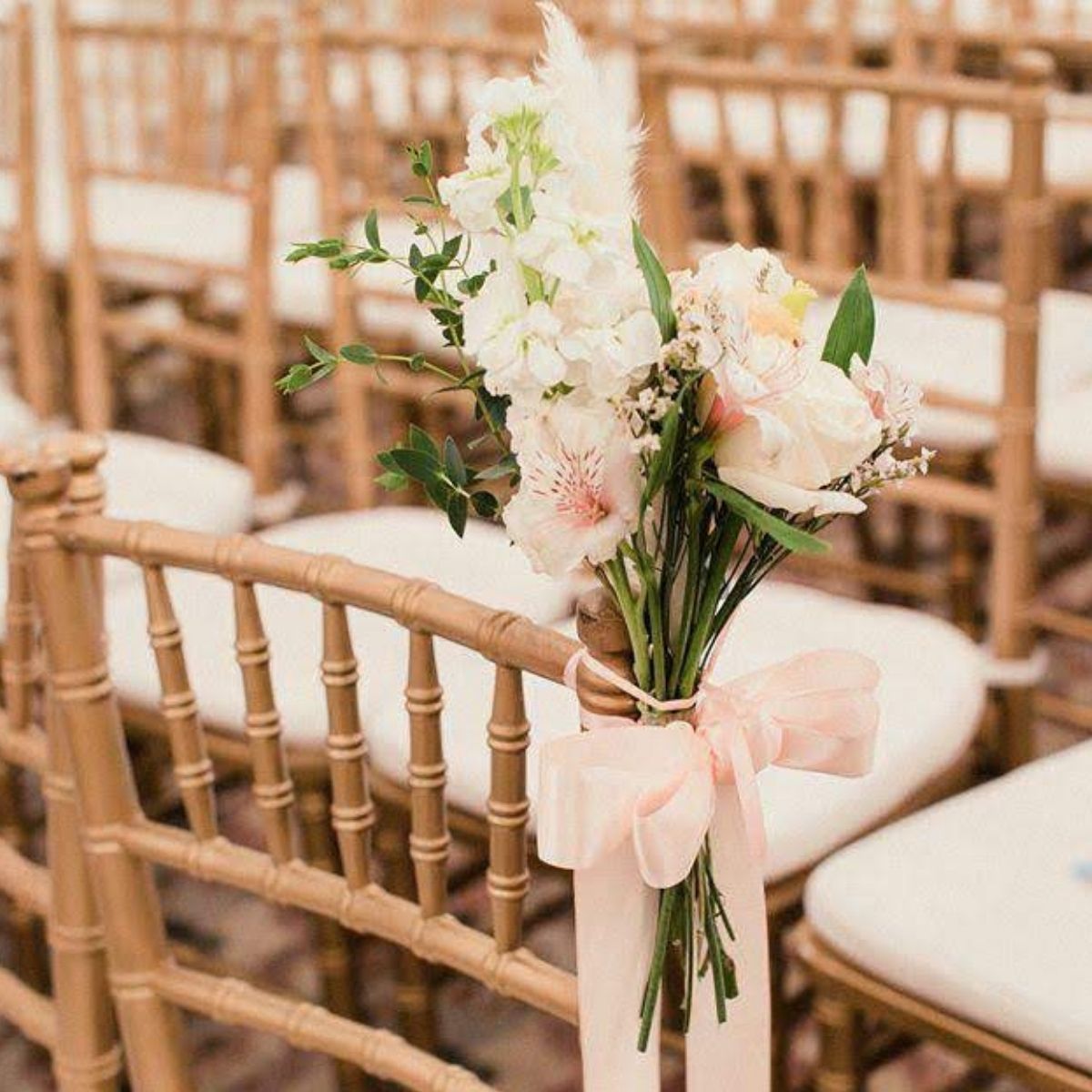 Rustic Chijmes pew ties blush roses ribbon Tiffany chairs aisle Singapore