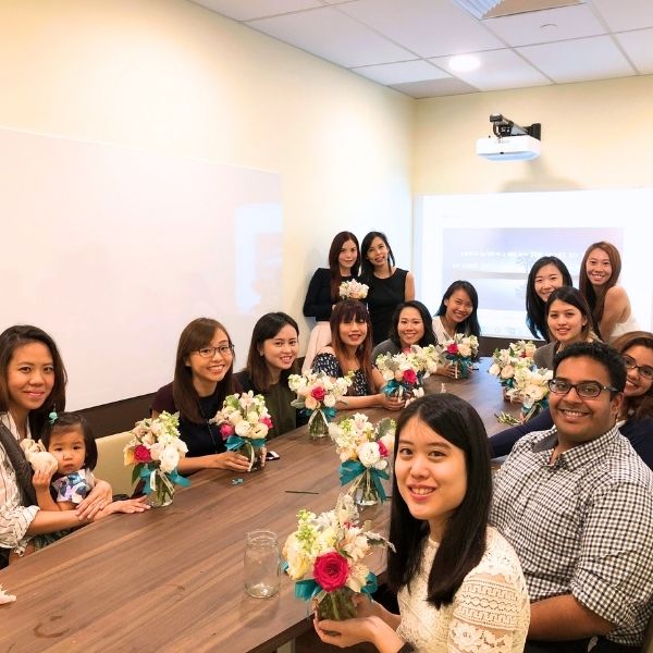 Learning Lab corporate floral arrangement workshop Fleuriste Singapore
