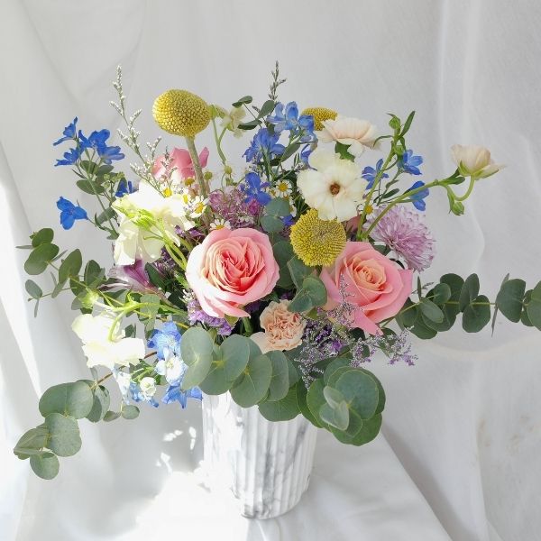 Luxury vase arrangement made at Fleuriste SkillsFuture WSQ floristry course Singapore
