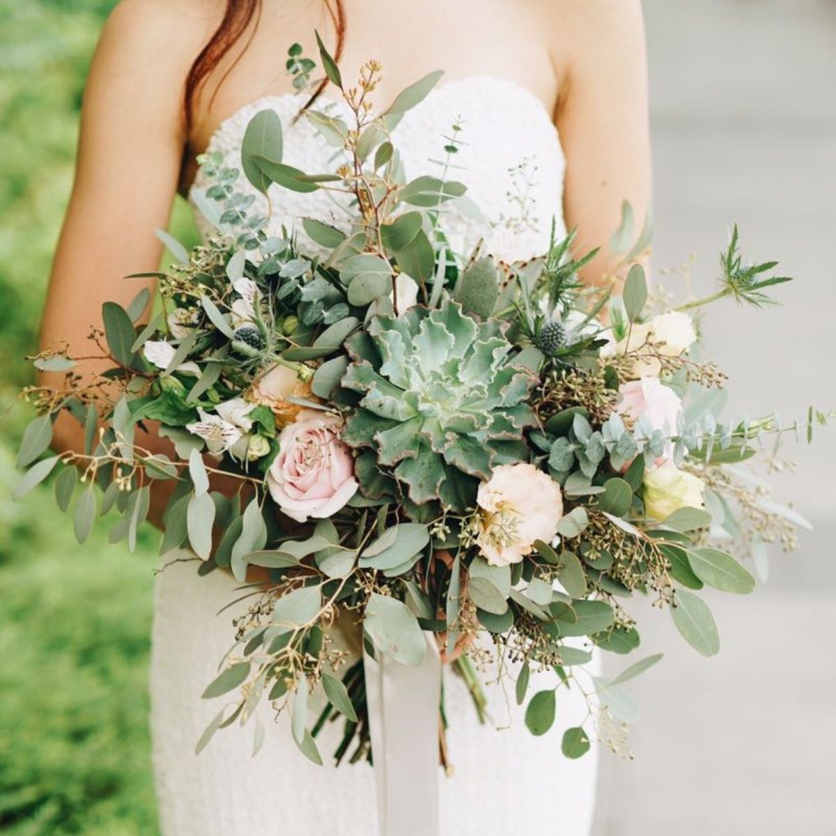 Rustic signature bridal bouquet blush garden roses greenery eucalyptus Singapore