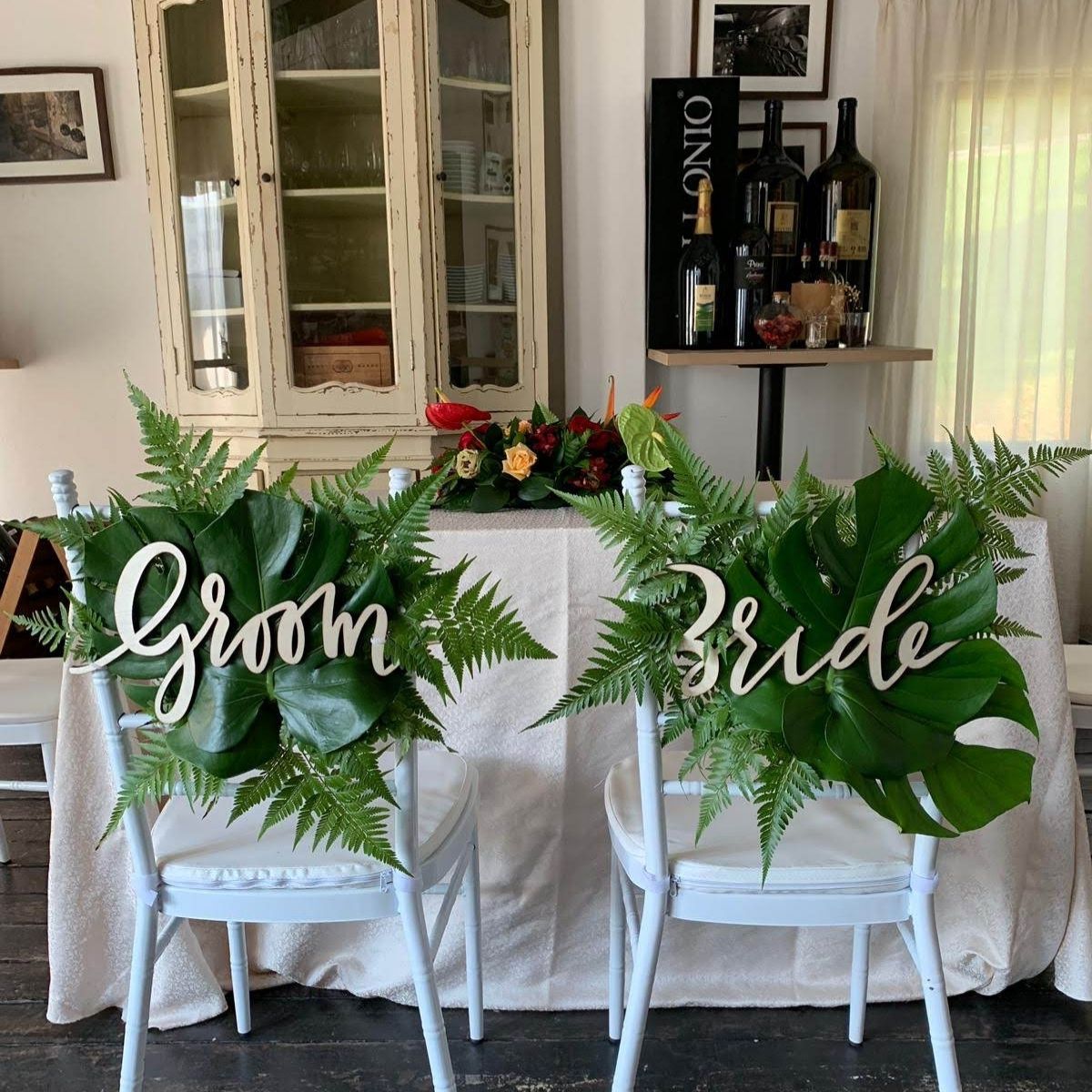 Tiffany chairs Pietrasanta rustic tropical solemnization setup floral chairbacks Singapore
